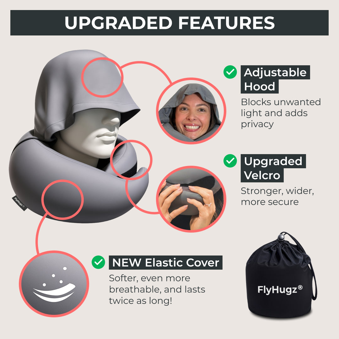FlyHugz® 2.0 Almohada de Viaje con Capucha