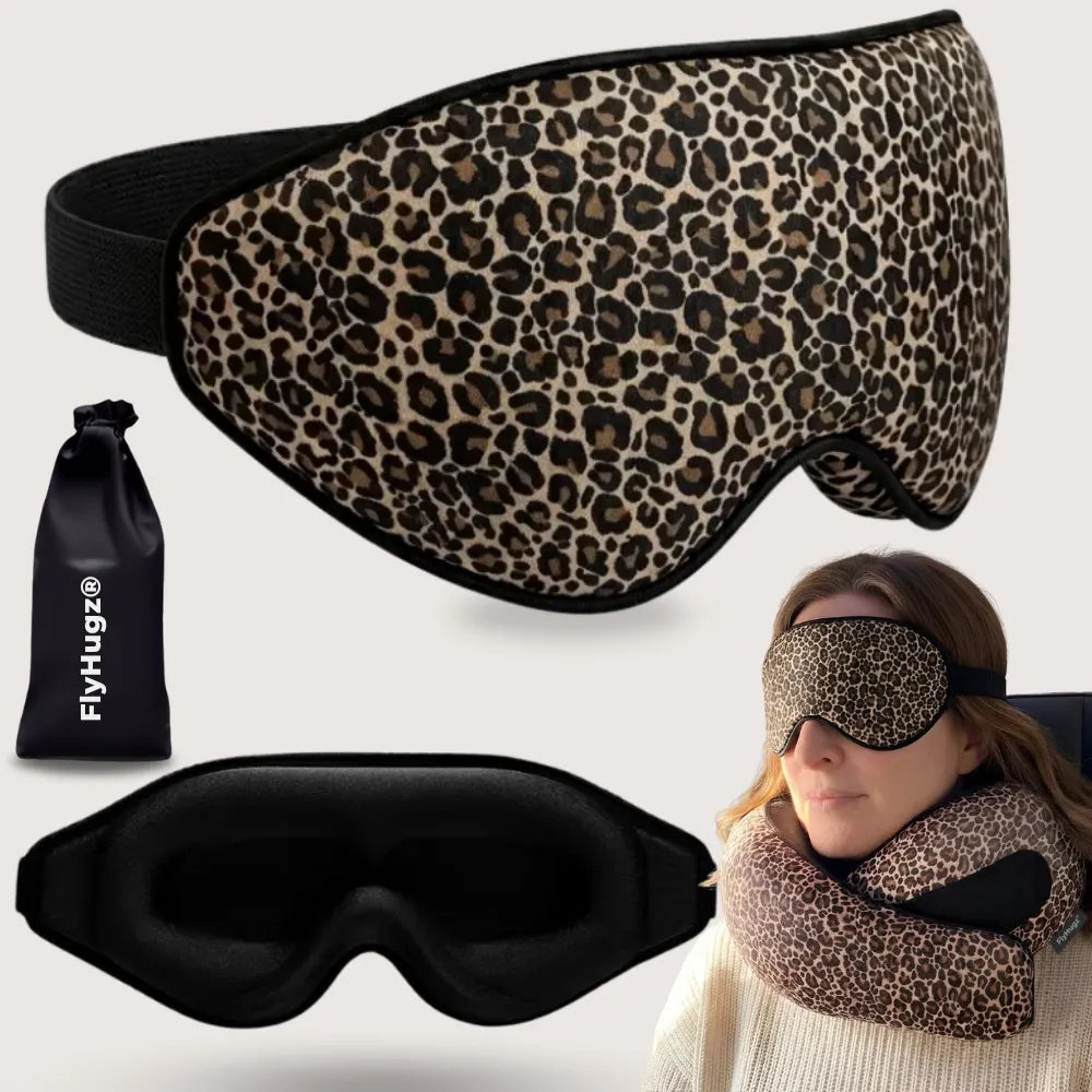 FlyHugz travel sleep mask in limited-edition Leopard