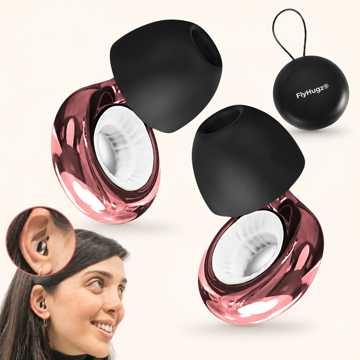 FlyHugz Noise Reducing Earplugs pink and black