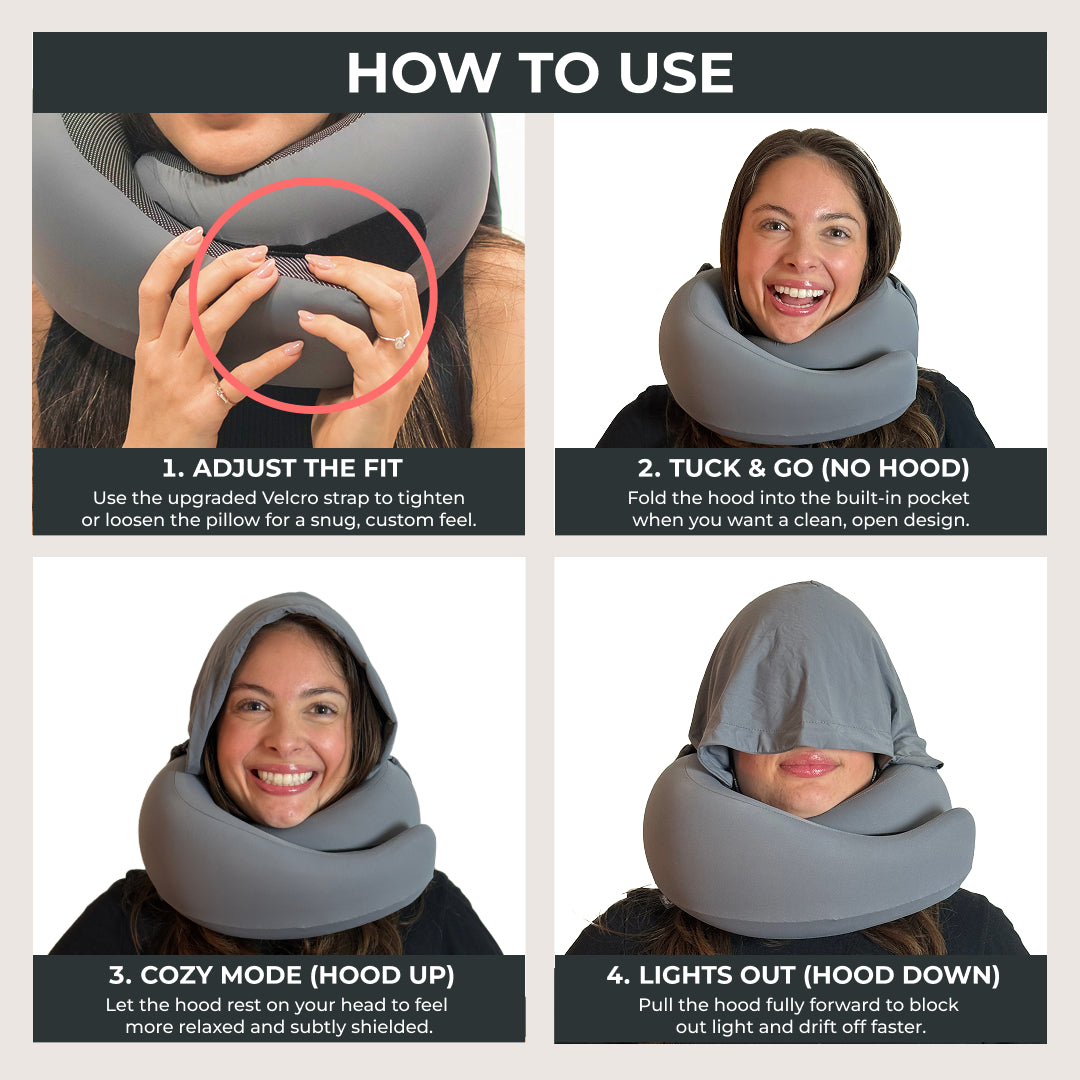 FlyHugz® 2.0 Almohada de Viaje con Capucha