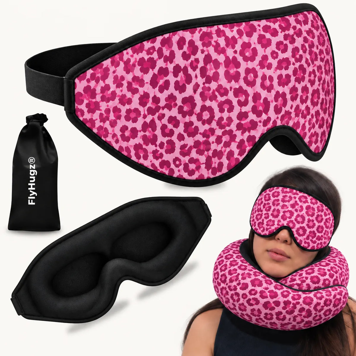 FlyHugz Pink Leopard sleep mask