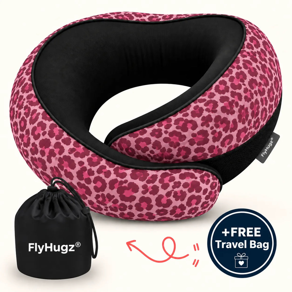 FlyHugz Pink Leopard travel pillow