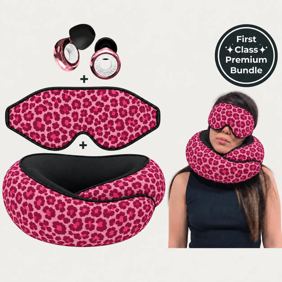 FlyHugz Pink Leopard complete travel set