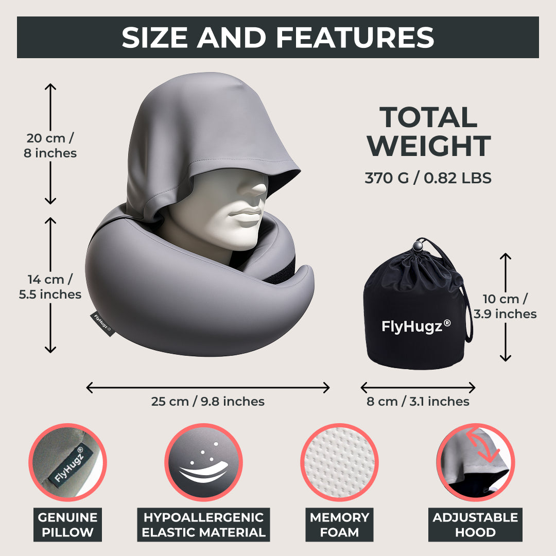 FlyHugz® 2.0 Almohada de Viaje con Capucha