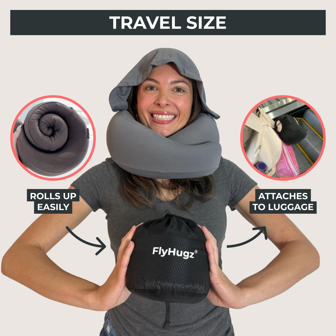 FlyHugz® 2.0 Almohada de Viaje con Capucha
